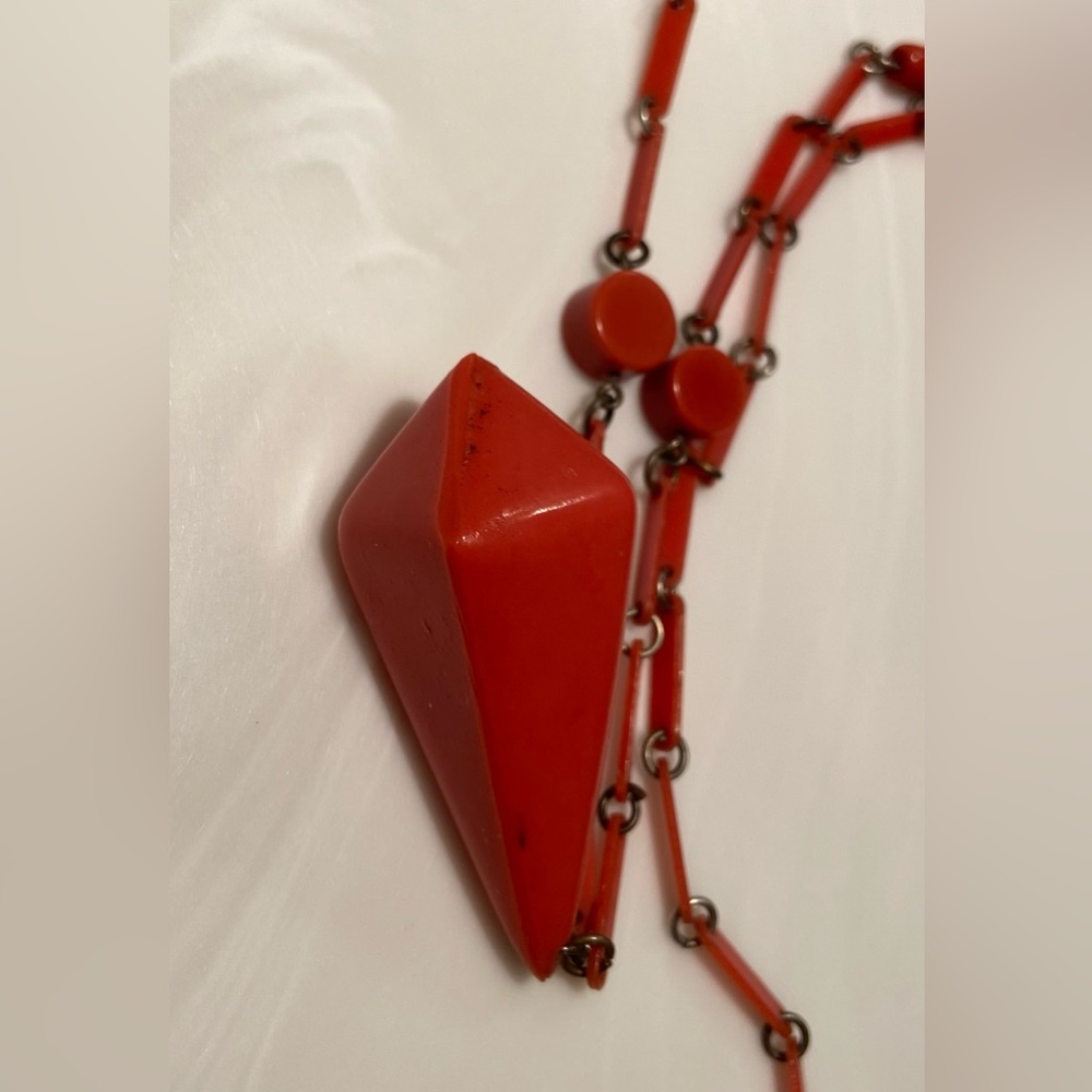Vintage 20s Art Deco Coral Celluloid Flapper Necklace Catalin Bakelite Beaded - Picture 6 of 8